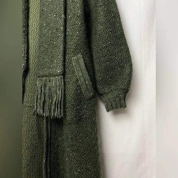 Rare 70s Luxury Nina Ricci West End Forest Green Mohair Scarf Long Sweater Coat - Picture 5 of 16